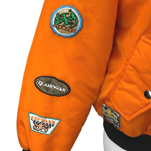 Forever 21 Airwalk Orange Patchworks Full Zip Hooded Bomber Coat Jacket Size S - Picture 6 of 7